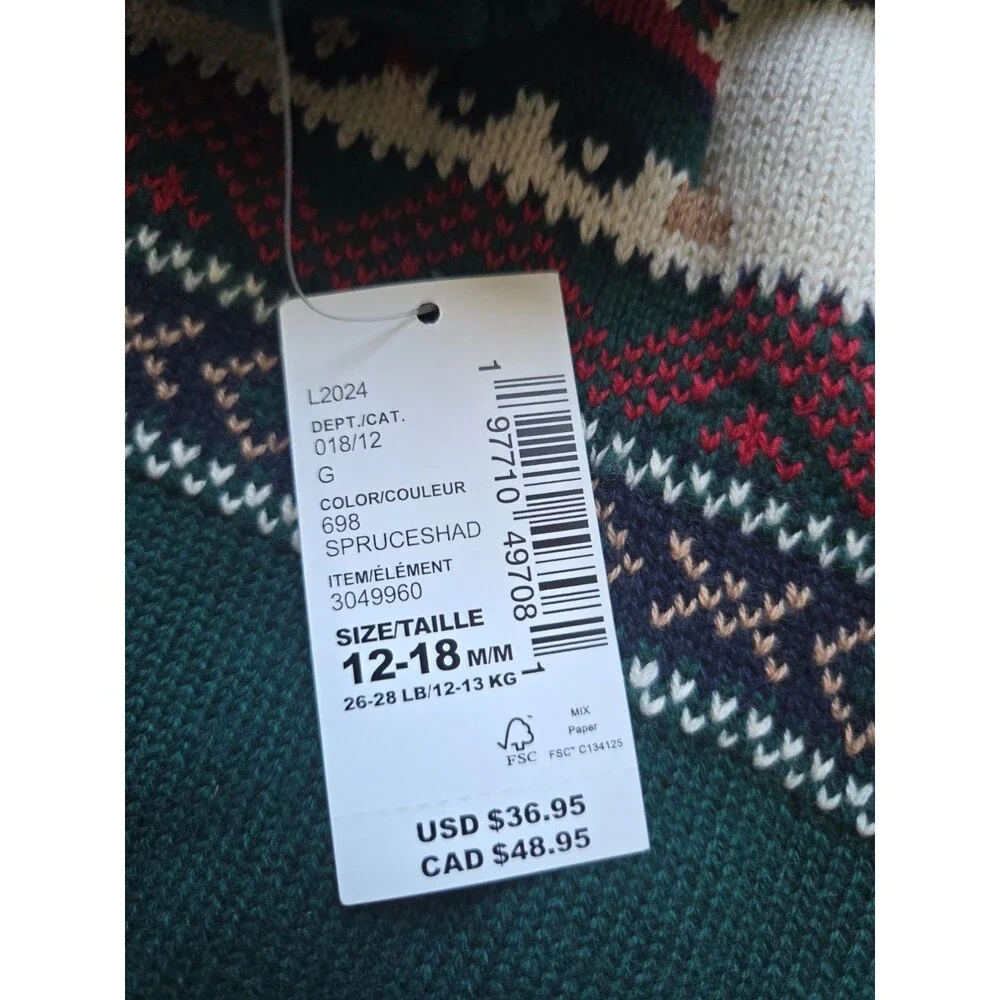 Children's Place Toddler Boys 12-18 Mos Train Fairisle Mock Neck Sweater Green